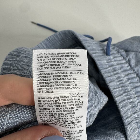 Athleta Retreat Linen Pants Womens 12 Petite Blue Jogger Beach Coastal Travel - Picture 12 of 13